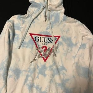 GUESS Blue tie dye Rhinestone Icon Logo print Hooded